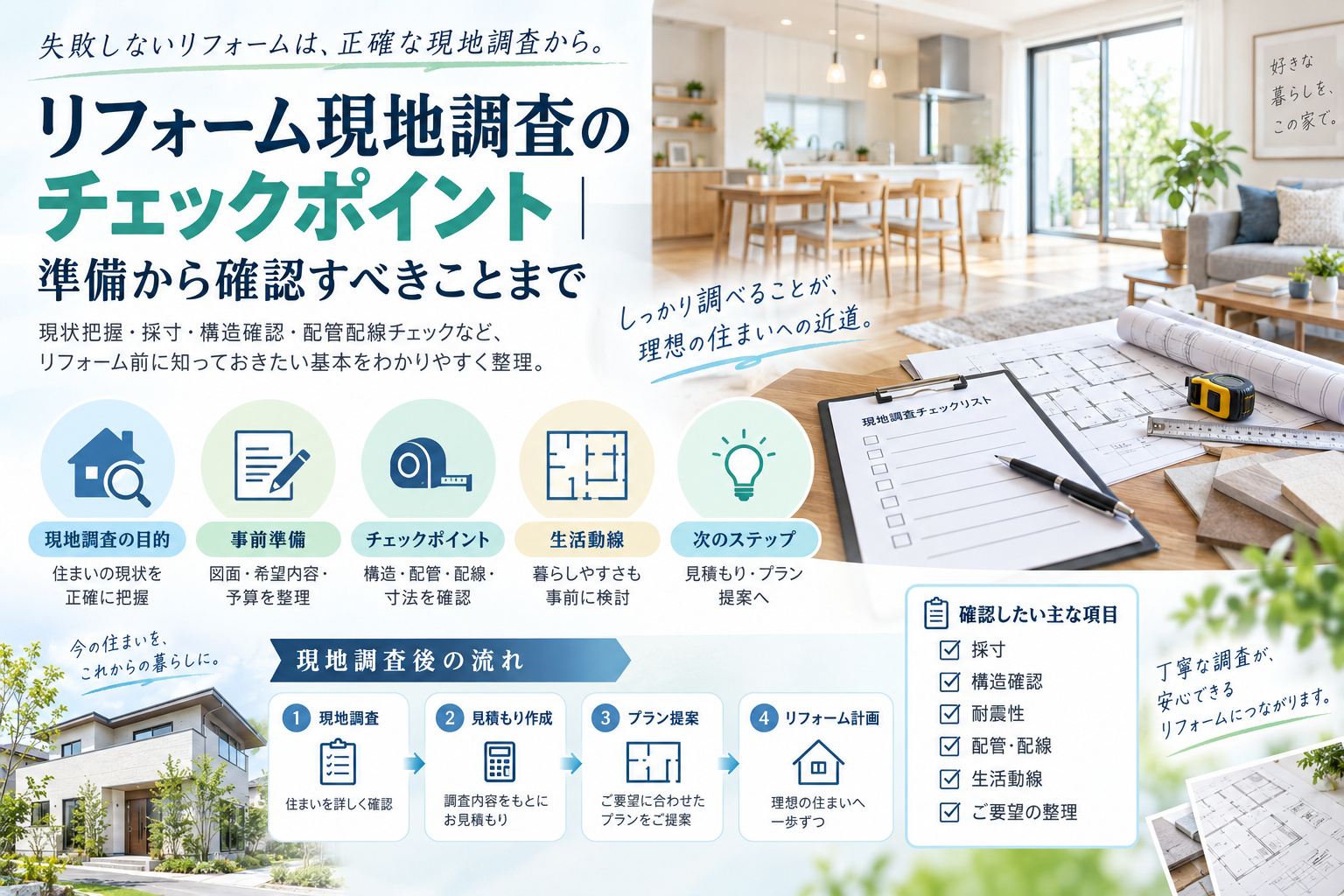 リフォーム現地調査のチェックポイント｜準備から確認すべきことまで