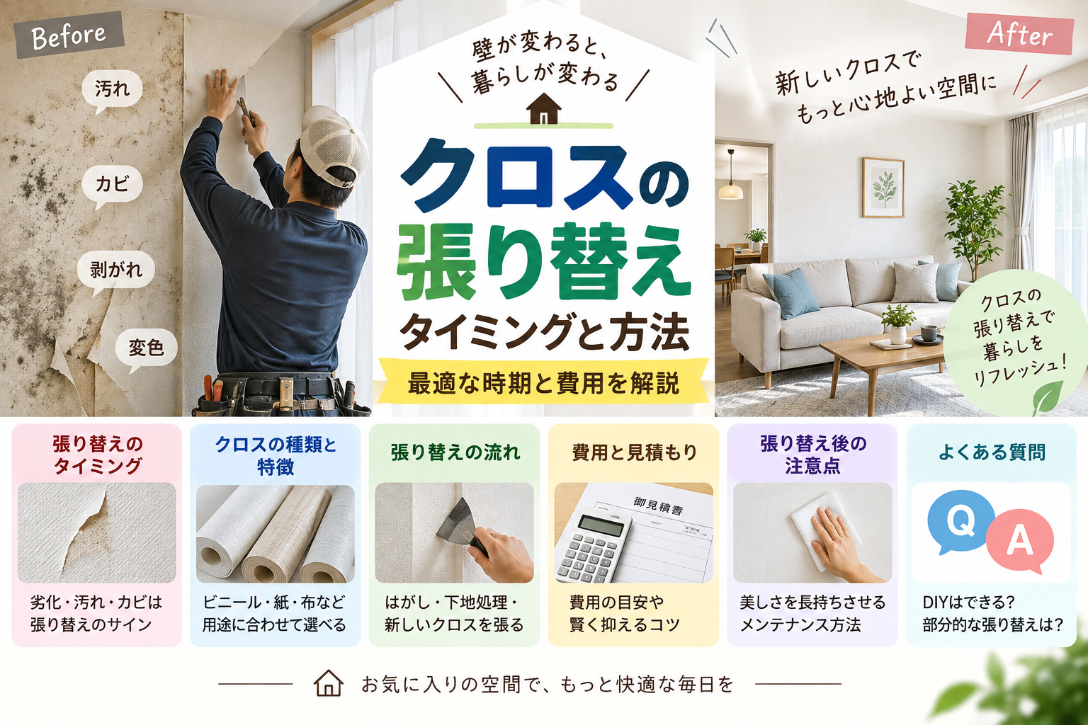 クロスの張り替えタイミングと方法｜最適な時期と費用を解説